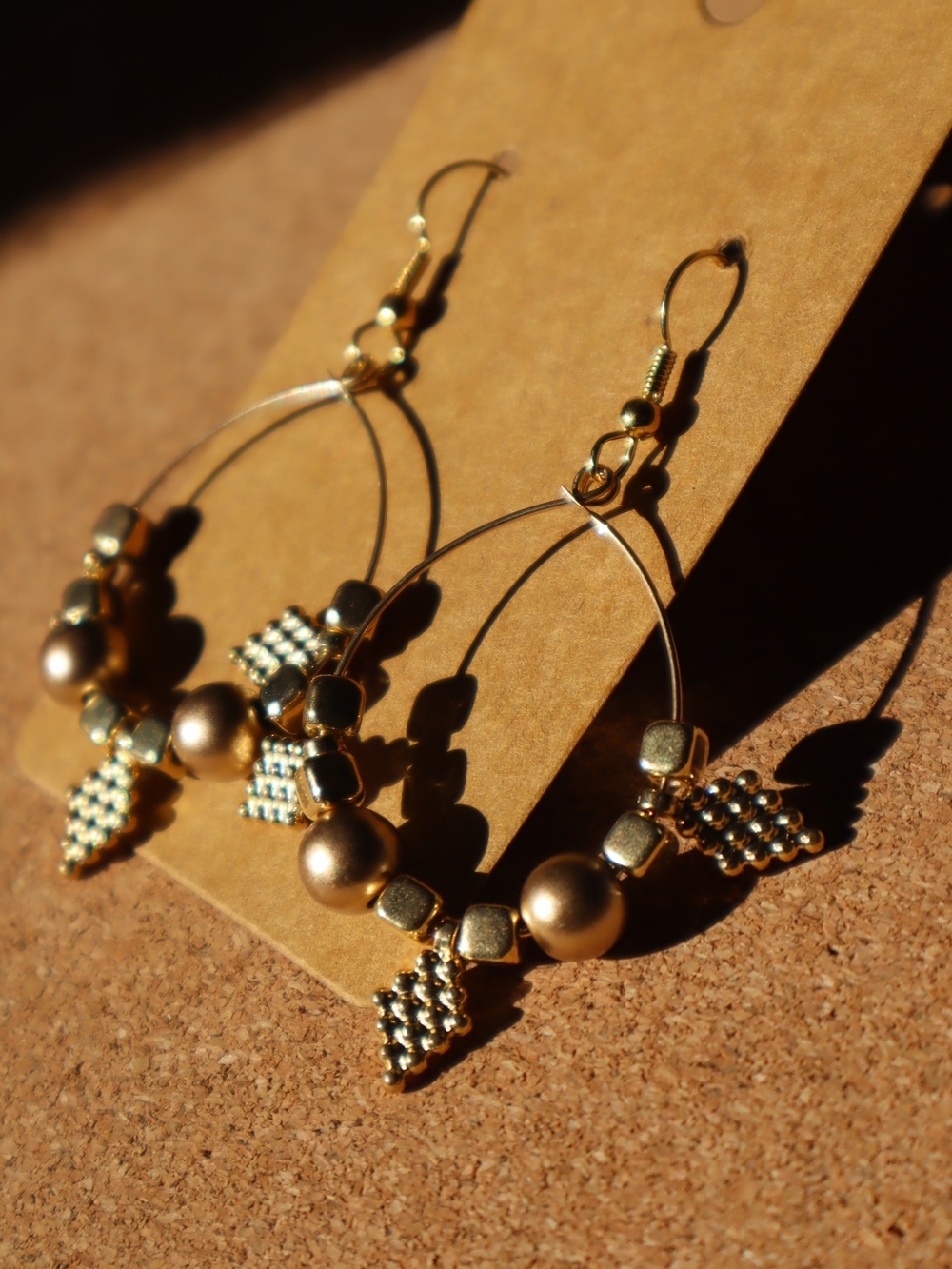 Handmade Gold Hoop Earrings with Beaded Charms - Women's Jewelry